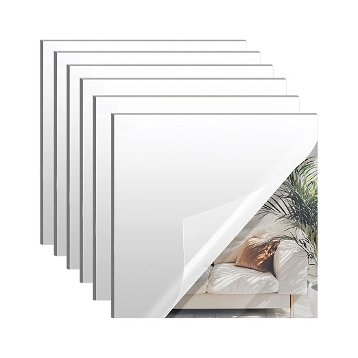Silver Mirror Acrylic Sheets –6 Pack, 12x12Inches, 1/8 Inch Thick, Reflective