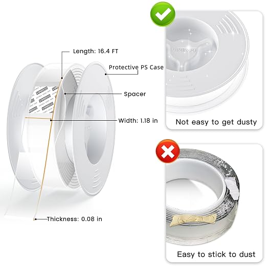 vimiroo 2 Pack Double Sided Tape Heavy Duty, Extra Large 16.4FT Nano Double