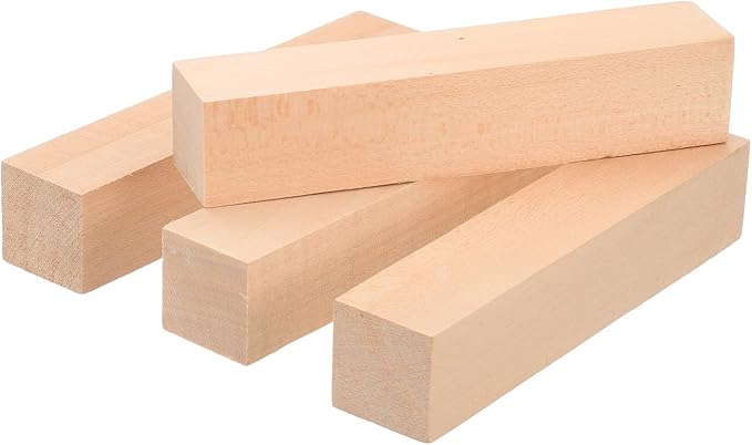 MECCANIXITY 4Pcs Basswood Carving Block, 1.2"x1.2"x6" Square Wooden Dowels
