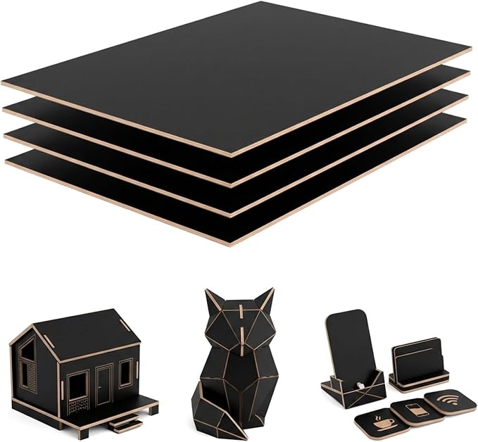 4 Pack Double-Sided Pre-Painted Colored Plywood Sheets, 11.7"x8.27"x1/8"