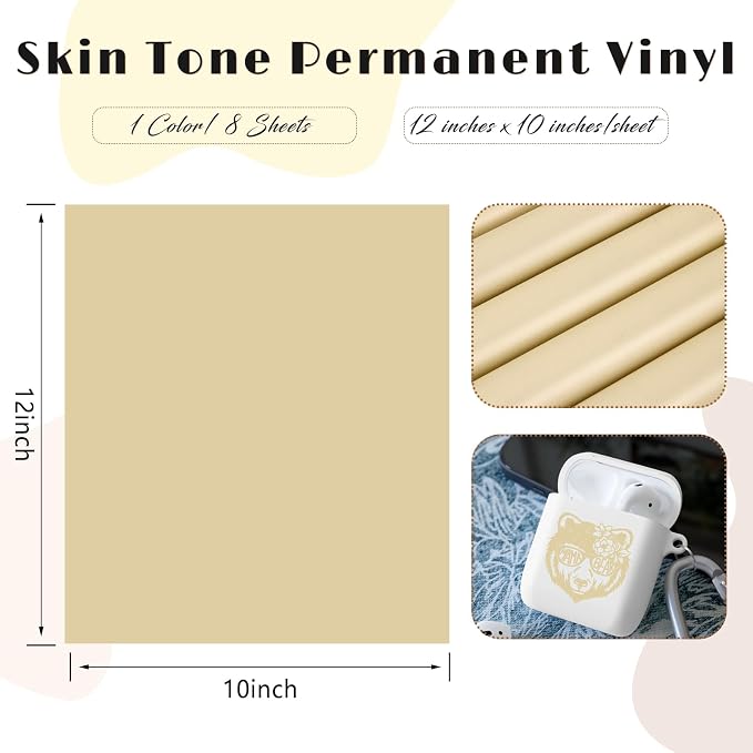Tintnut Skin Tone Permanent Vinyl 8 Sheets 12x10in Beige Adhesive Vinyl | Solid