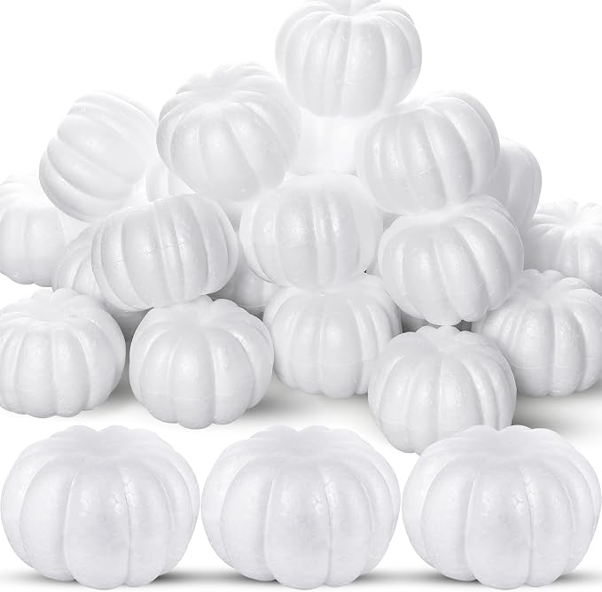 Lenwen 24 Pcs Fall White Foam Pumpkins