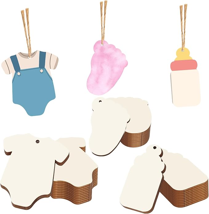 Baby Shower 30Pcs Unfinished Wooden Gift Ornaments DIY Craft Present Paintable