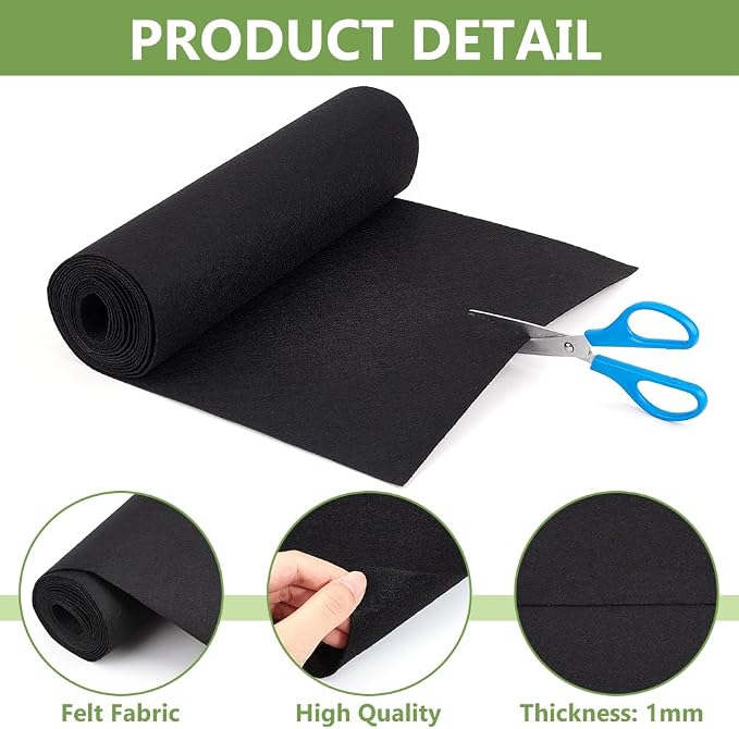 BENECREAT 118x11.8Inch Black Felt Roll, Fabric Sheets Soft Woven Nonwoven