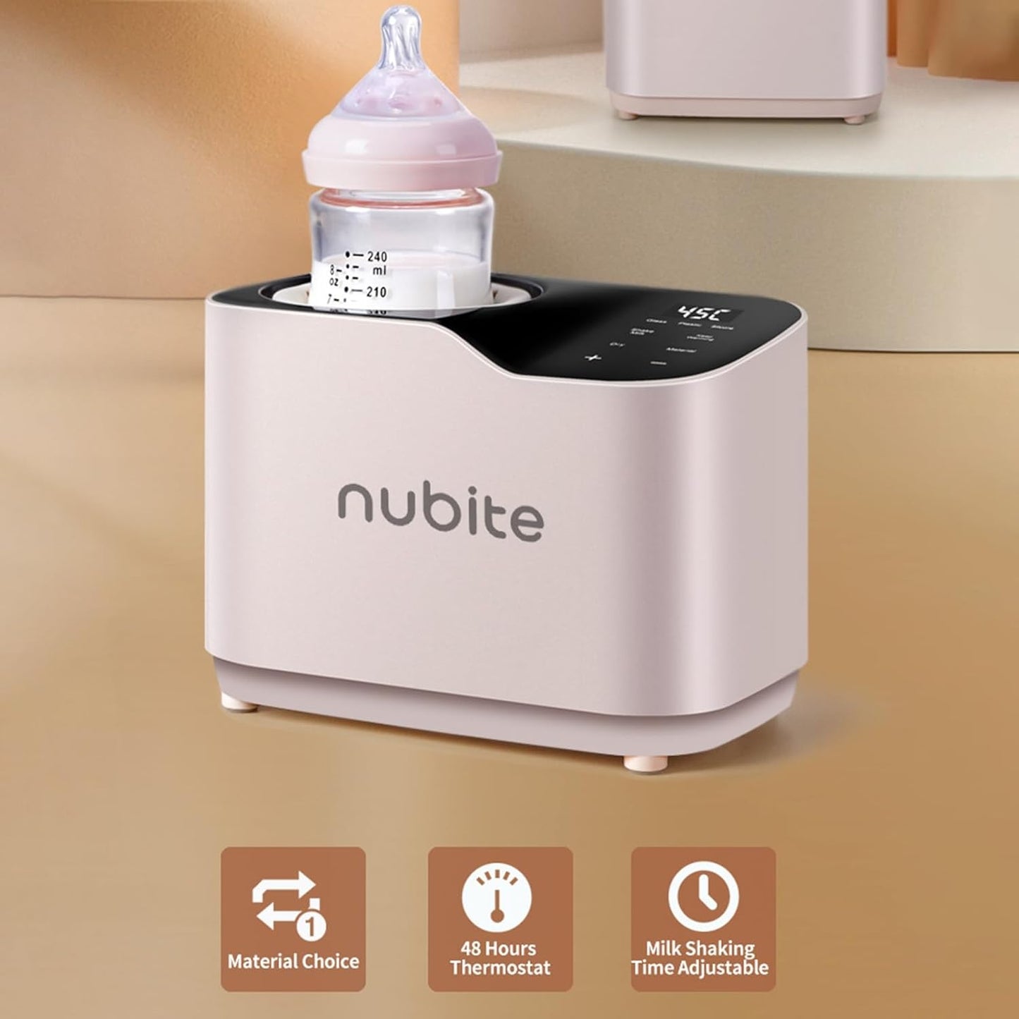Waterless Bottle Warmer with Shake Function, Safer for Baby, Wash Free, Surrounding Hot Air Heating Breastmilk Evenly to Ideal Temp Baby Bottle Warmer for Safe Heating Milk Warmer