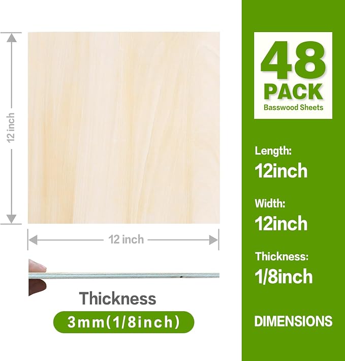 Basswood Sheets 12"x12"x1/8", 3mm Basswood