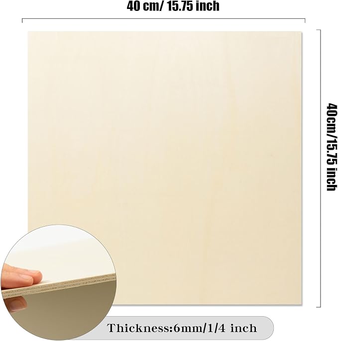 6 Pack 16 x 16 x 1/4 Inch-6mm Thick Basswood Sheets