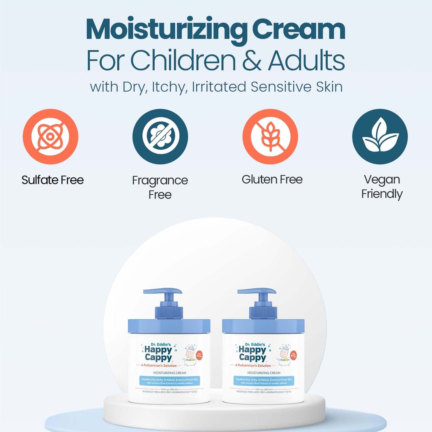 Happy Cappy Dr. Eddie's Moisturizing Cream - Baby Eczema Cream, Eczema Lotion for Kids, Pediatrician-Formulated, Gentle, Paraben Free, Hypoallergenic, Soothes Dry Skin - 12 Fl Oz (Pack of 3)