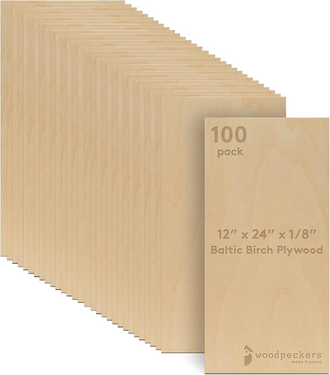 Baltic Birch Plywood, 3 mm 1/8 x 12 x 24 Inch Craft Wood, Box of 100 B/BB Grade