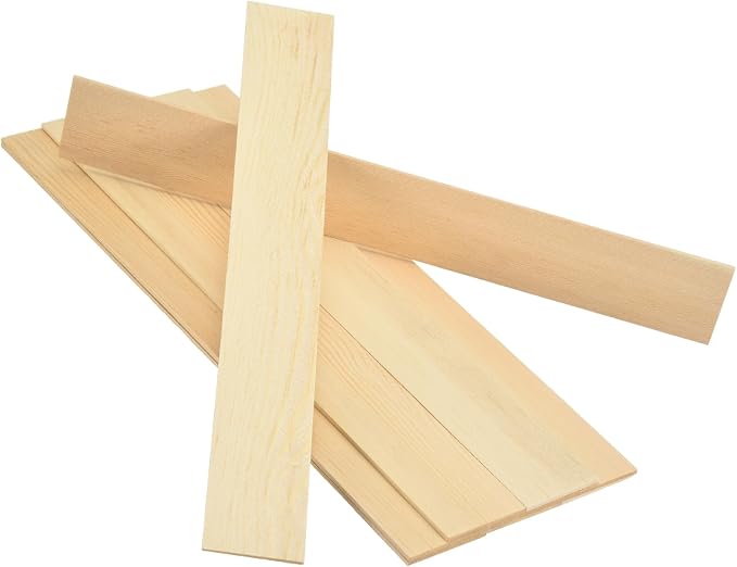 MECCANIXITY 10Pcs Wood Strips Slats, 1/8" x 1‑5/8" x 12" Thin Wood Sticks Flat
