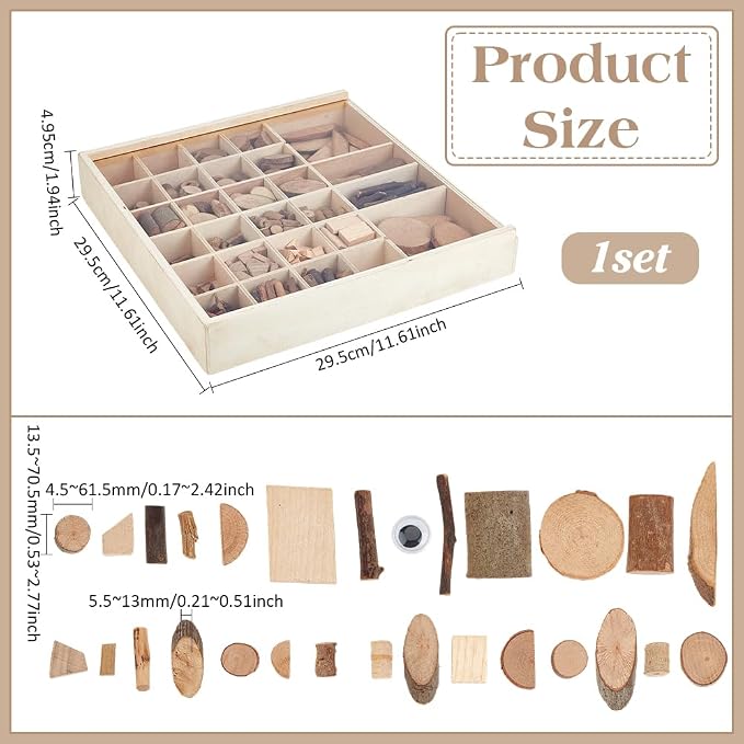 PH PandaHall Wooden Unfinished Craft Kits Garden Playset Loose Parts Natural