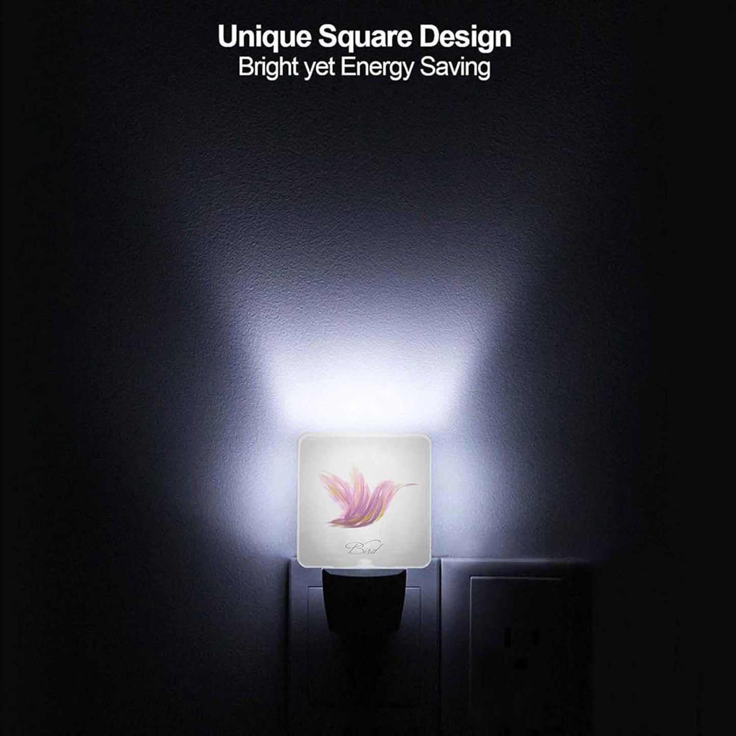 LED Night Light,Shiny Lavender Striped Hummingbird LED Night Light Plug into Wall with Dusk to Dawn Light Sensor White Energy Efficient Nightlight for Bedroom Bathroom Hallway Living Room Kitchen