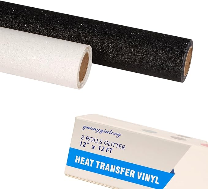 guangyintong Glitter Heat Transfer Vinyl HTV Rolls, 2 Rolls 12" x 12ft Black