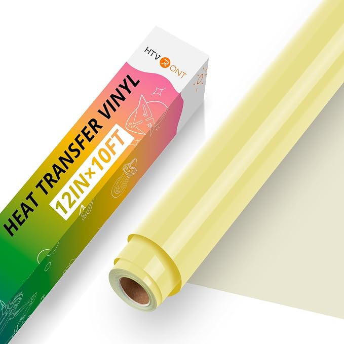HTVRONT Heat Transfer Vinyl, Pale Yellow HTV, 12 x 10FT HTV Vinyl Roll | Pale