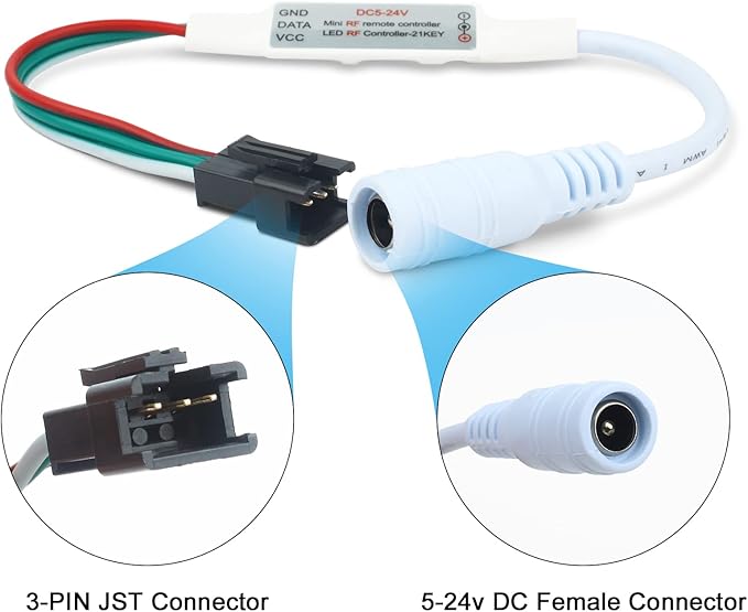 RGBZONE WS2812B RF LED Controller, 3-PIN Mini LED Strip Lights Controller, DC 5V/12V/24V for WS2812 WS2811 Dream Color LED Strip Lights(14 Key)