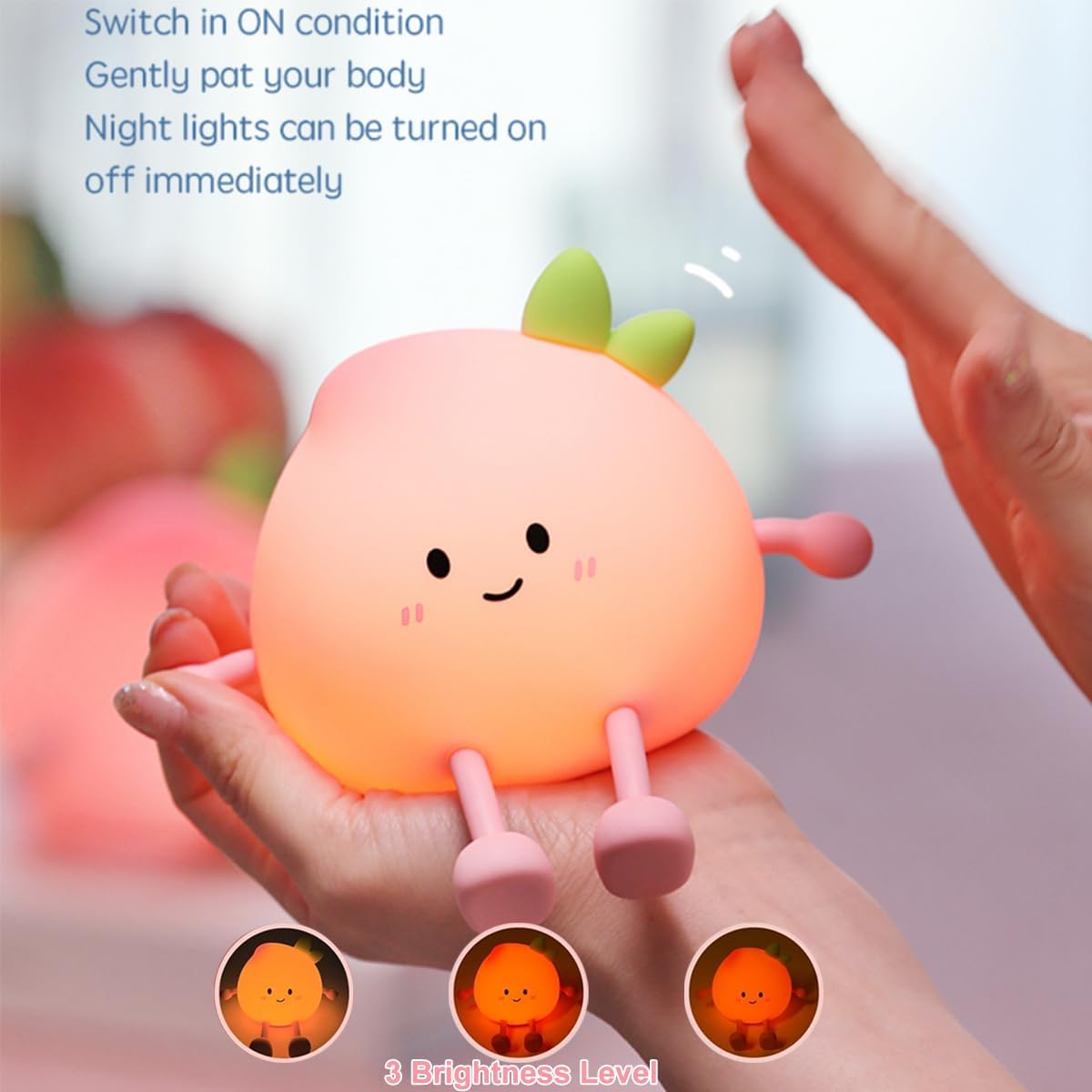 Peach Night Light for Adults Kids,Cute Silicone Dimmable Sleeping and decoration Nightlight, Rechargeable Bedside Touch Table Lamp for Breastfeeding Christmas Gifts Lover Kids Kawaii Room Decor