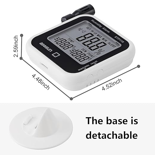 ALLOSUN Digital Thermometer Hygrometer Indoor Humidity Greenhouse Temperature Monitor Alarm Long Probe Gauge Dew-Point Meter with LCD Display
