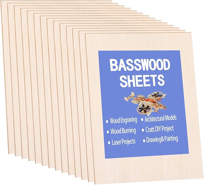 15 Pack Balsa Wood Sheets, 2mm Plywood Sheet, Basswood Sheets 5X7X1/16 Inch