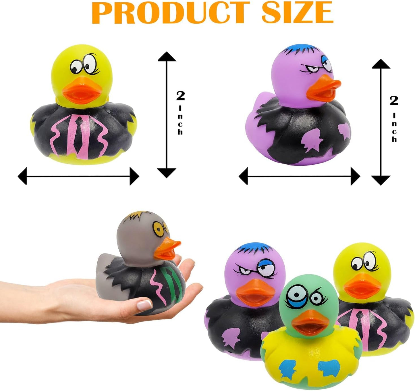 25-Pack Halloween Zombie Rubber Duck Toy Duckies for Kids, Bath, Birthday Baby Showers Summer Beach and Pool Activity, 2 Inches