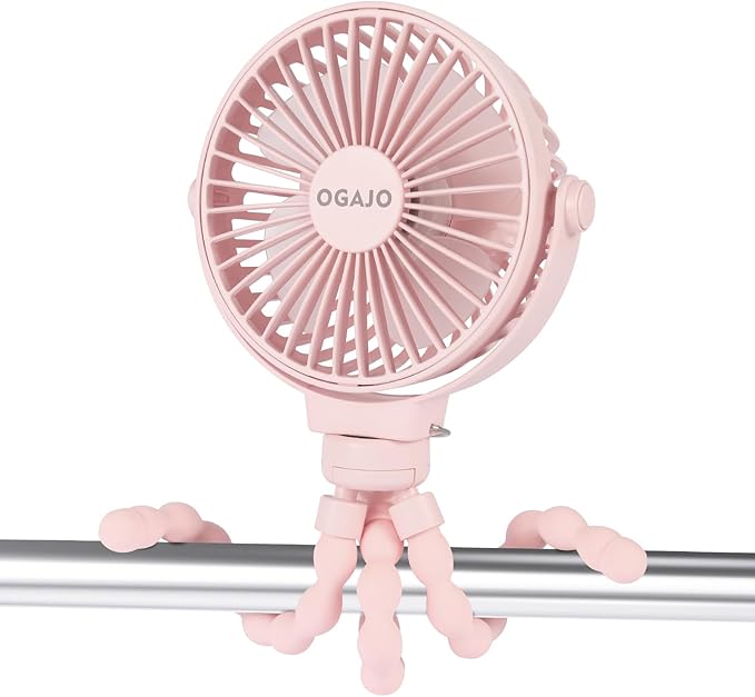 Portable Stroller Fan Personal rechargeable USB Fans With 5200mAh 3 Speeds Battery Small Baby Car Seat Mini Handheld Clip On Fan for Pram Crib Bike Treadmill Outdoor Camping Travel and Student Desk