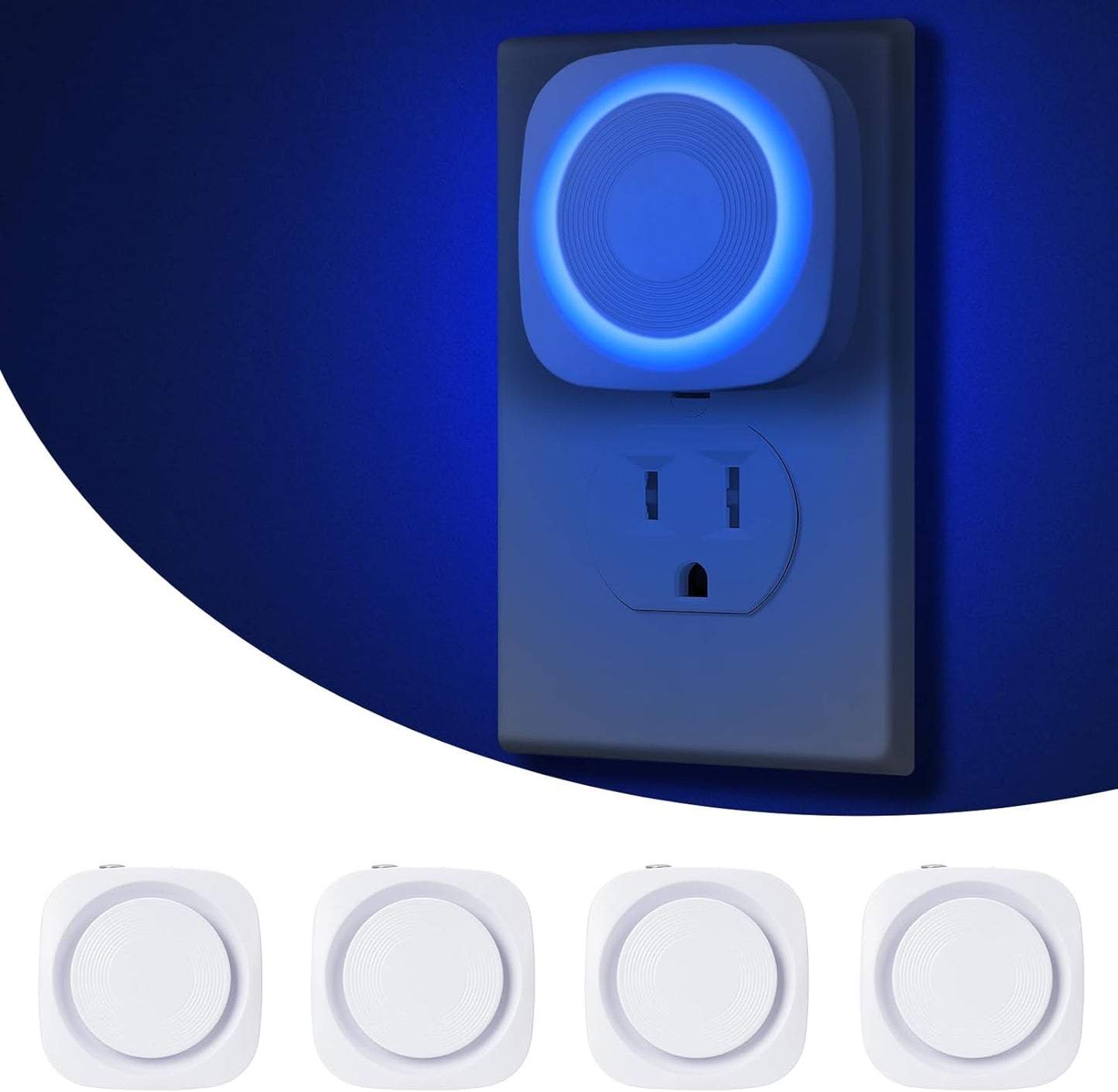 LED Night Lights Plug into Wall, Indirect Soft Dimmable Night Light with Dust to Dawn Sensor, Blue Nightlight for Bedroom,Bathroom,Kitchen,Stairs,Hallway,Travel, 4 Packs, Blue
