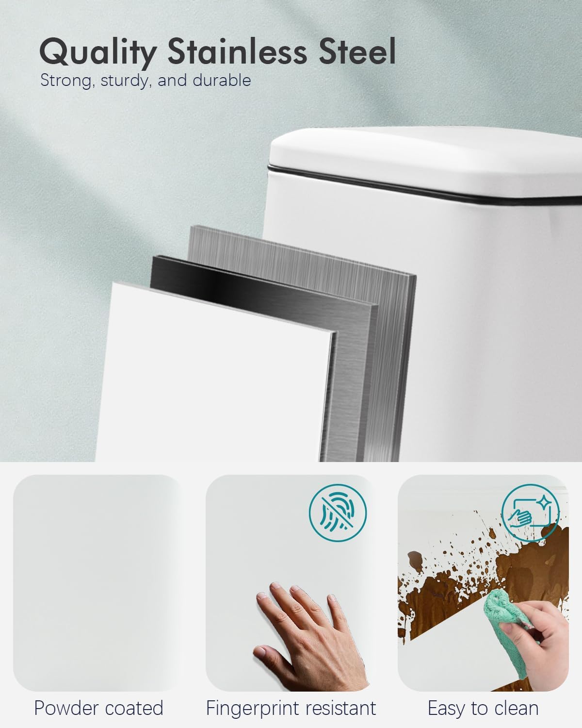 Bathroom Trash Can with Lid, 6 Liter / 1.6 Gallon Small Trash Can with Removable Liner Bucket, Soft Close lid & Step Pedal, White Stainless Steel Garbage Can for Bedroom, Office