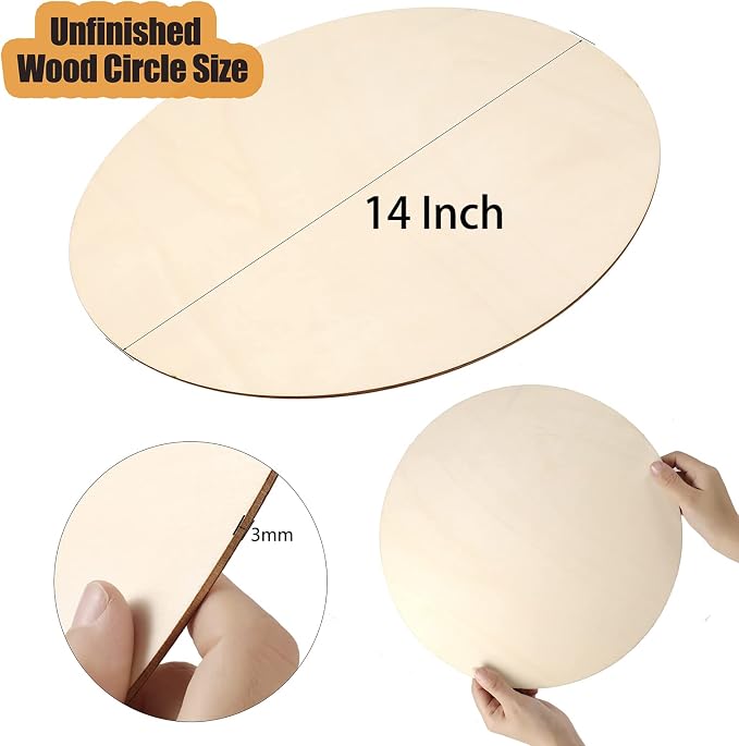 5Pcs 14 Inch Wood Circles for Crafts, Unfinished Blank Wooden Rounds Slice