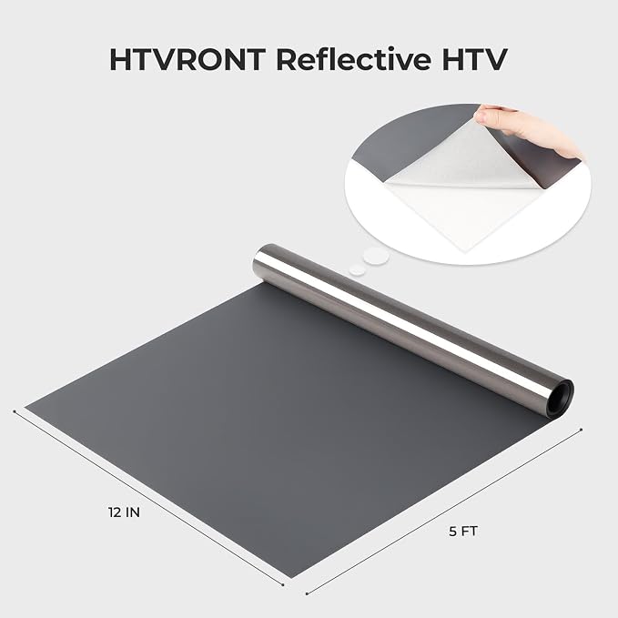 HTVRONT Reflective HTV Vinyl Roll, Reflective Dark Grey HTV, Reflective Iron on