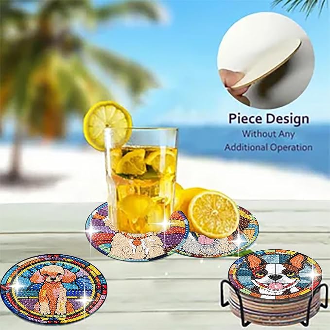 Zythron 8 Pack Dog Diamond Art Coasters, Diamond Painting Coasters Kits | Dog