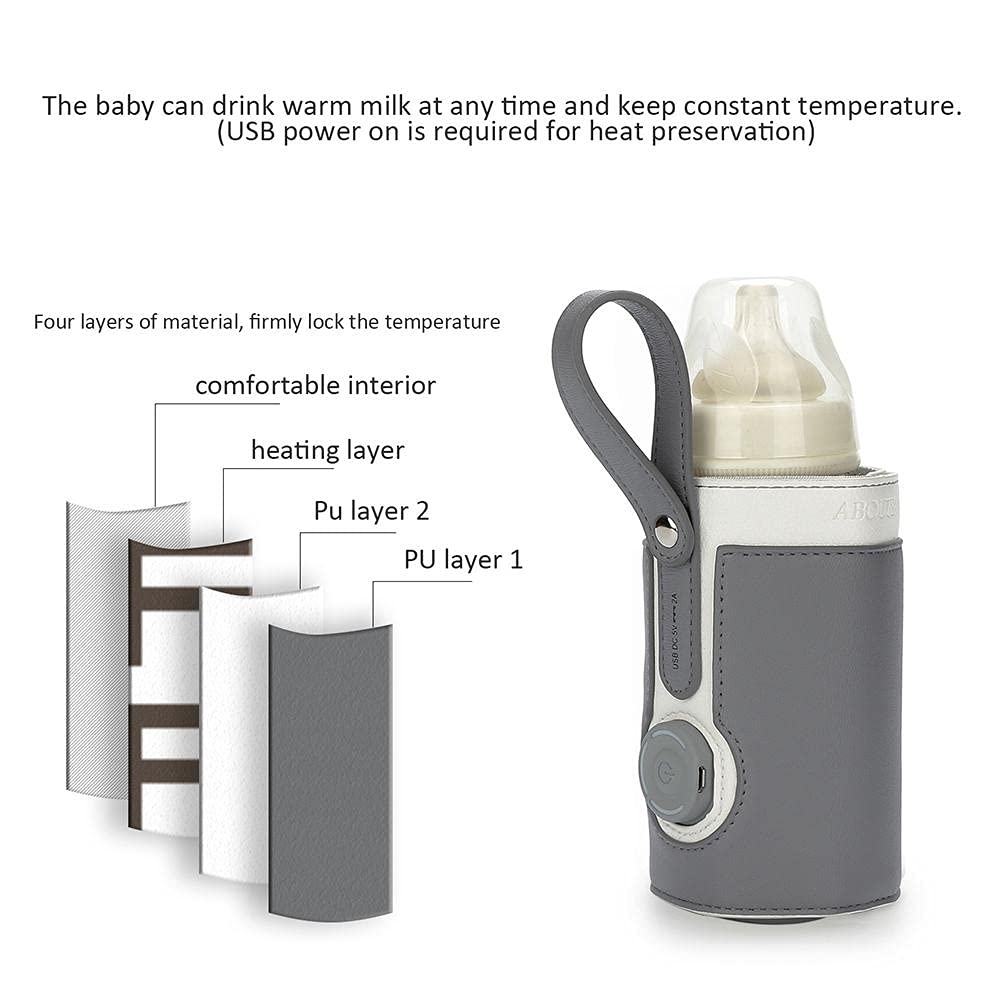 FTVOGUE Bottle Warmer Bag 3 Temperature Adjustable Portable Baby Bottle Warmer for Connecting to Mobile Power (Black #40)