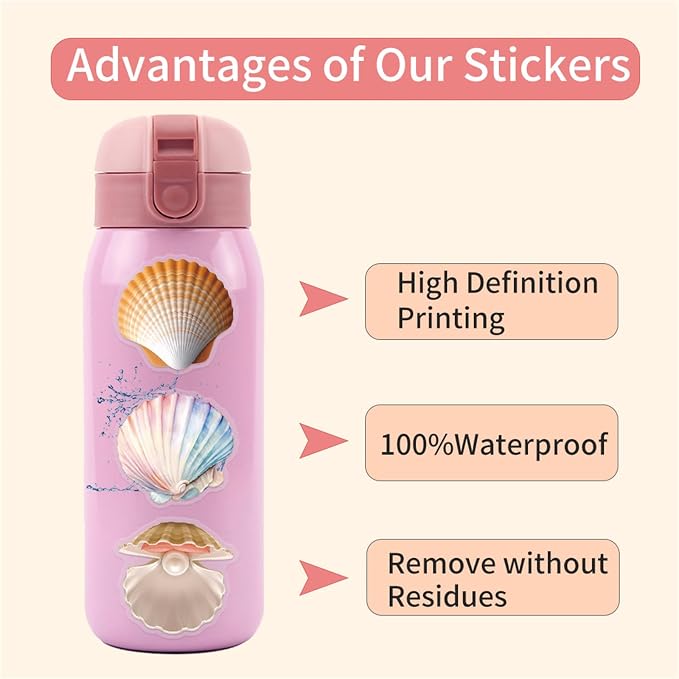 60PCS Cartoon Conch Stickers Funny Sea Shell Stickers