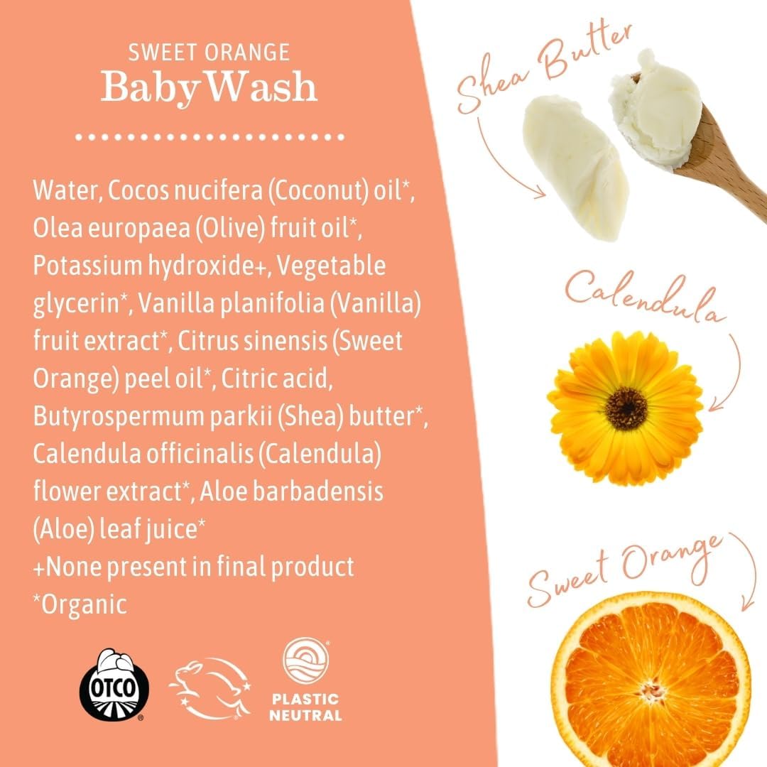 Earth Mama Baby Liquid Wash Foaming Hand Soap, Organic All Purpose Body Wash for Sensitive Skin, Castile Soap with Coconut Oil, Shea Butter, Calendula, & Aloe, Sweet Orange, 6.27 Fl Oz (Pack of 1)