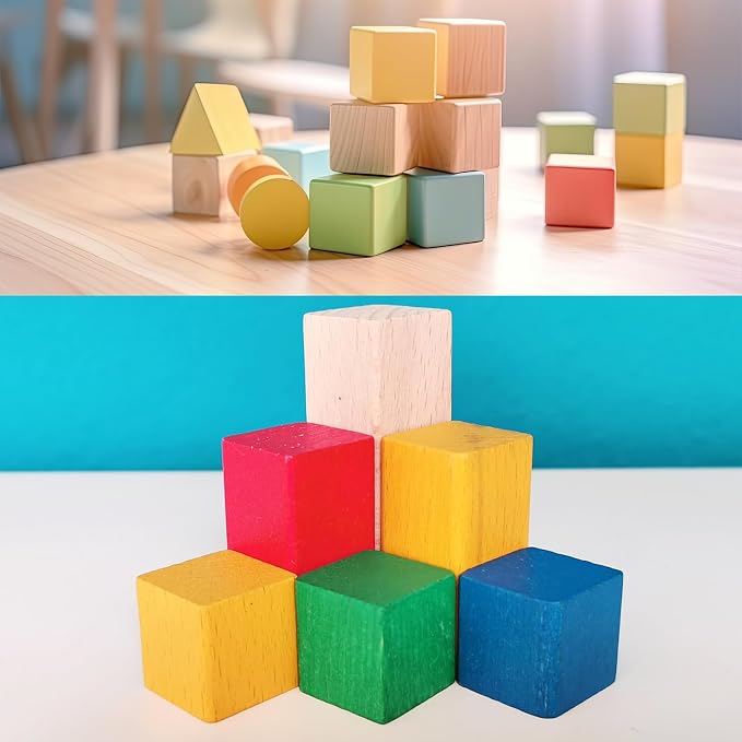 MUXGOA Unfinished Wooden Cubes, 1 Inch Wood Square Blocks