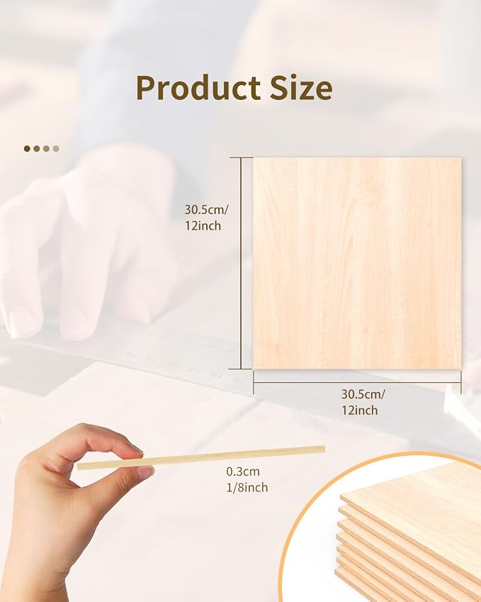 24 Pack Basswood Sheets for Crafts-12 x 12 x 1/8 Inch- 3mm Thick Plywood Sheets