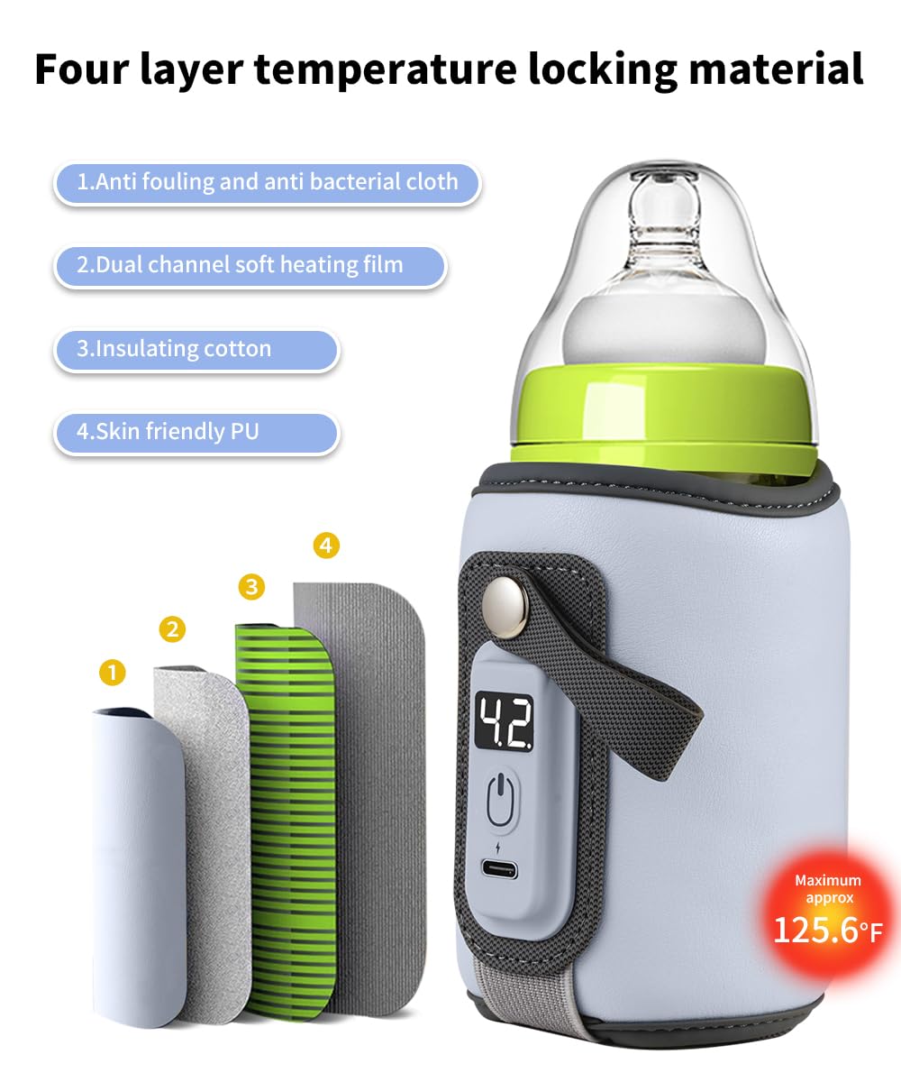 Bottle Warmer, Baby Milk Warmer with 5-Speed Temperature Control, Stable Constant Warming with LED Display, Requires Power Source, USB Powered with 18W Adapter, Suitable for Home and Travel