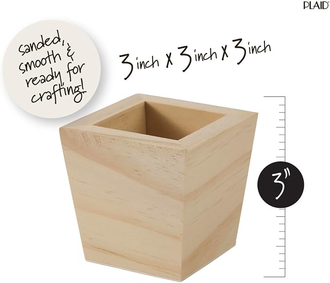 Plaid Unfinished Wood Square Planter
