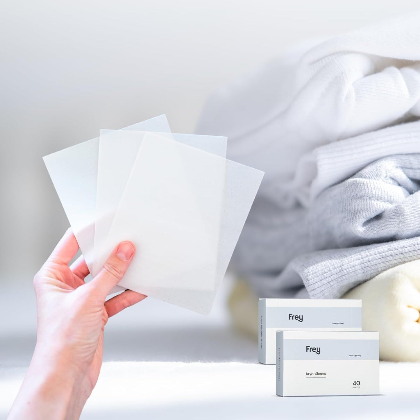 FREY Naturally Scented Dryer Sheets - Fabric Softener for Soft, Fresh & Clean Clothes (2-pack, Fragrance-free)
