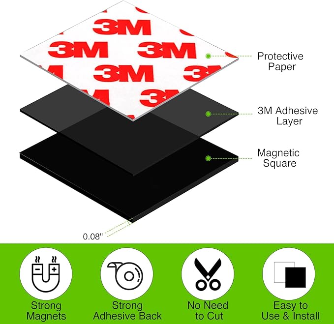 Magnetic Squares with Adhesive Backing, Pre-Cut Self Sticky Magnets as Back to