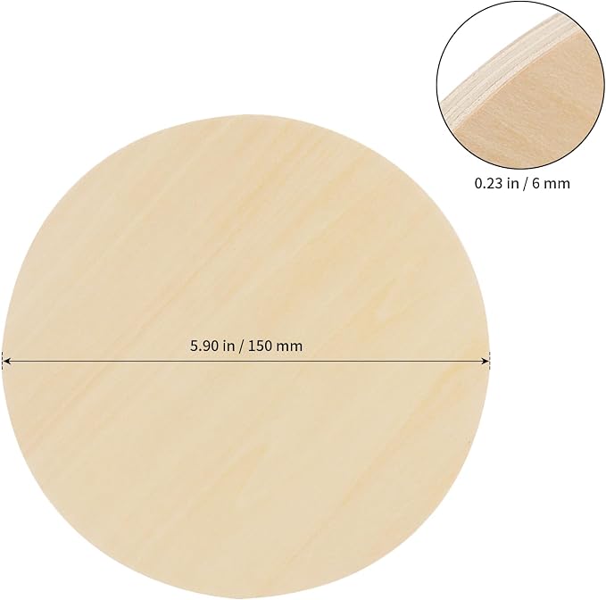 SHEUTSAN 24 PCS 6 x 6 Inch Blank Wood Circles, 1/4 Inch Thick Unfinished Wood