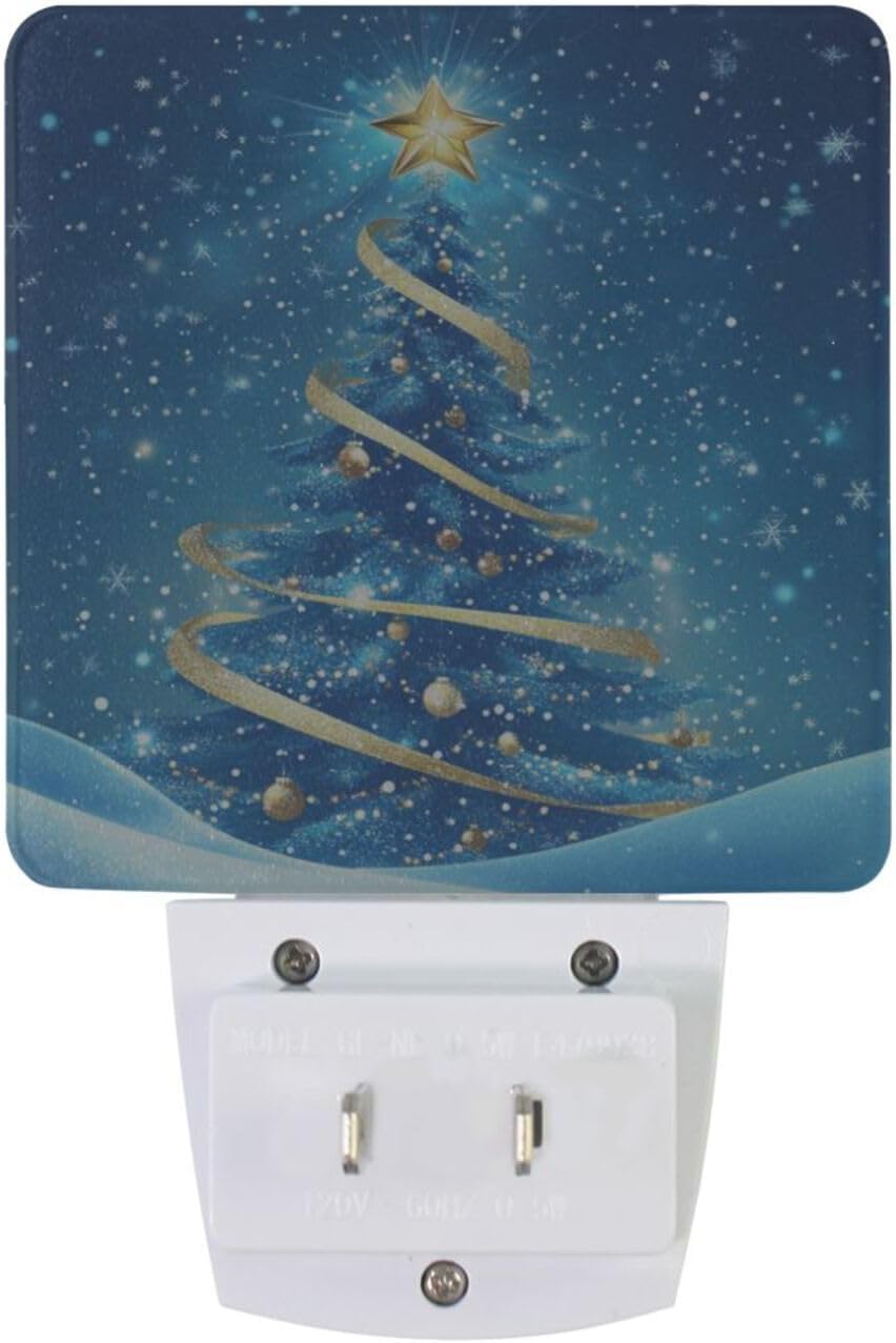 Aslsiy Night Light for Kids Blue Snow Christmas Tree Plug in Wall Lamp LED Dusk to Dawn Sensor Energy Saving Nightlight for Boys Girls Men Women
