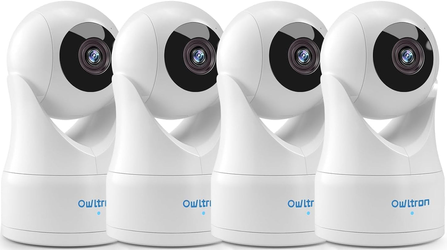 owltron 4pcs Indoor Pan/Tilt Security Camera 2K, Smart Cam for Home Security with Motion Detection, 2.4G WiFi with Phone APP, Baby/Pet Camera with IR Night Vision & Two Way Talk