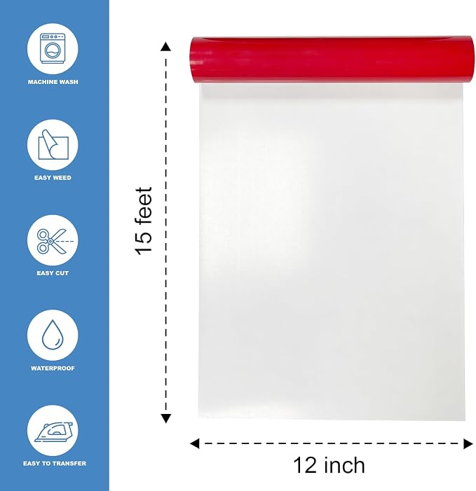 Red Heat Transfer Vinyl HTV Roll Matte PU 12" x 15 ft. | Easy to Cut, Weed &