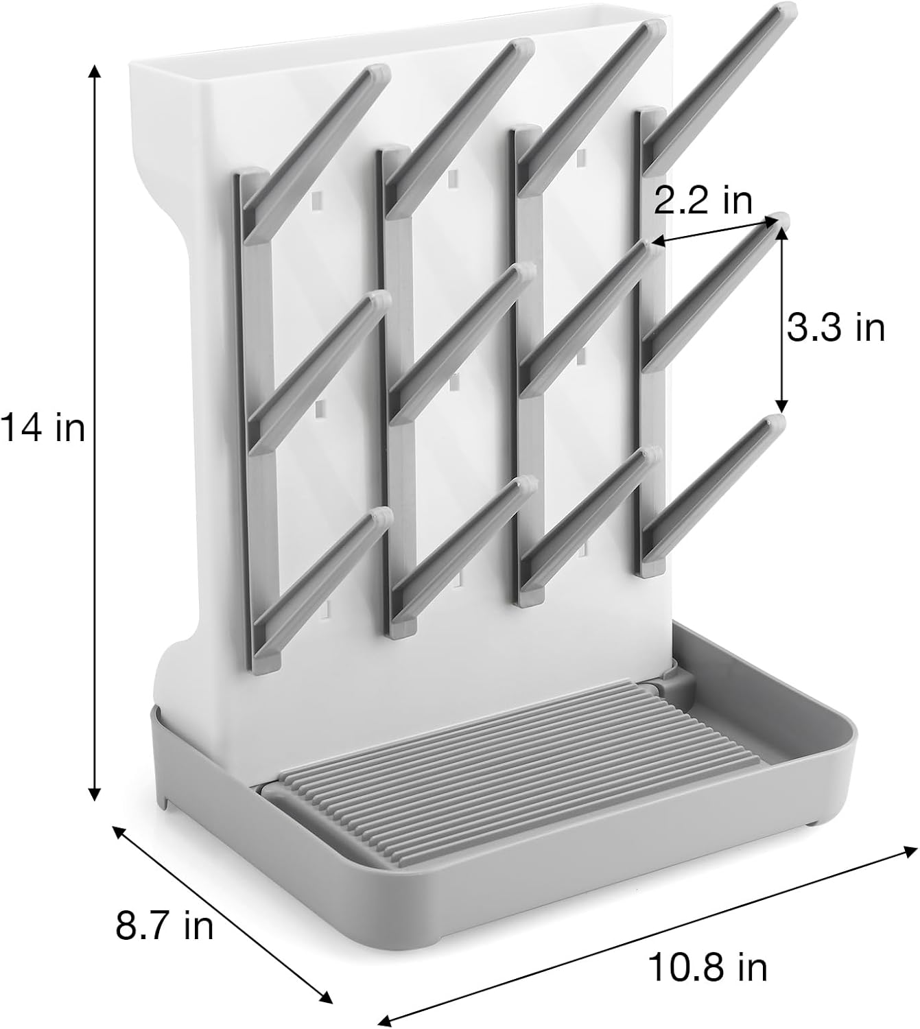 PandaEar Baby Bottle Drying Rack, Vertical Space-Saving Bottle Dryer Stand for Countertop with Removable Water Tray & Pegs, Holds Bottles, Nipples, Sippy Cups & Accessories, Grey