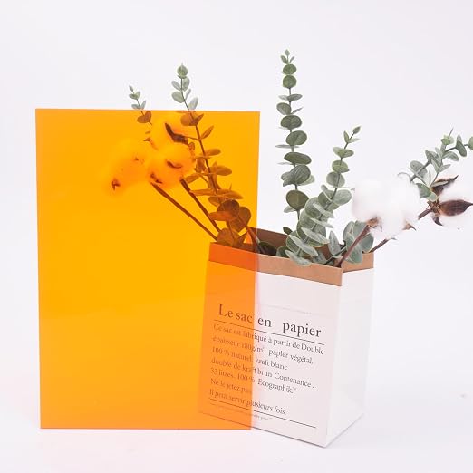 6 PCS Orange Transparent Cast Acrylic Sheets 8" x 12" x 0.118", Plexiglass