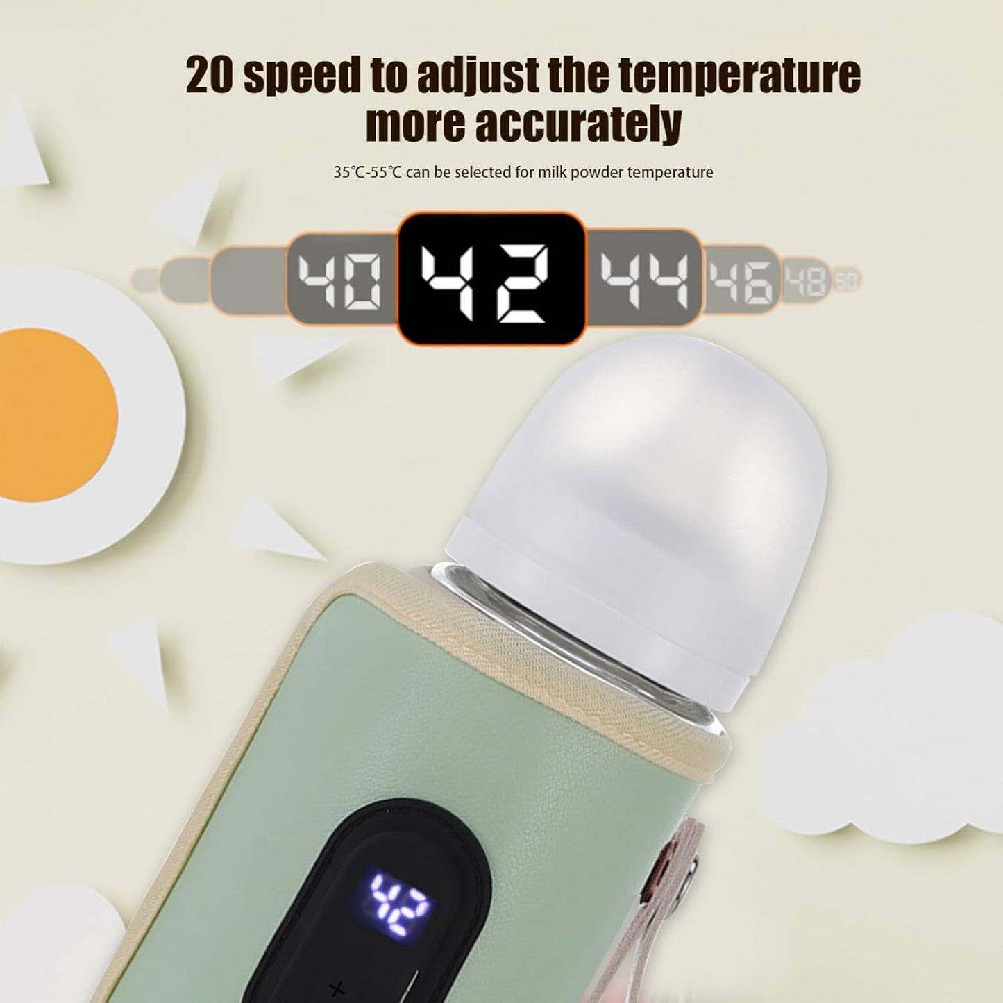 Baby Bottle Warmer Bag, Portable Bottle Warmer 18W Quick Heating Baby Bottle Warmer Temperature Adjustable USB Baby Bottle Heater for Home Family Travel Green