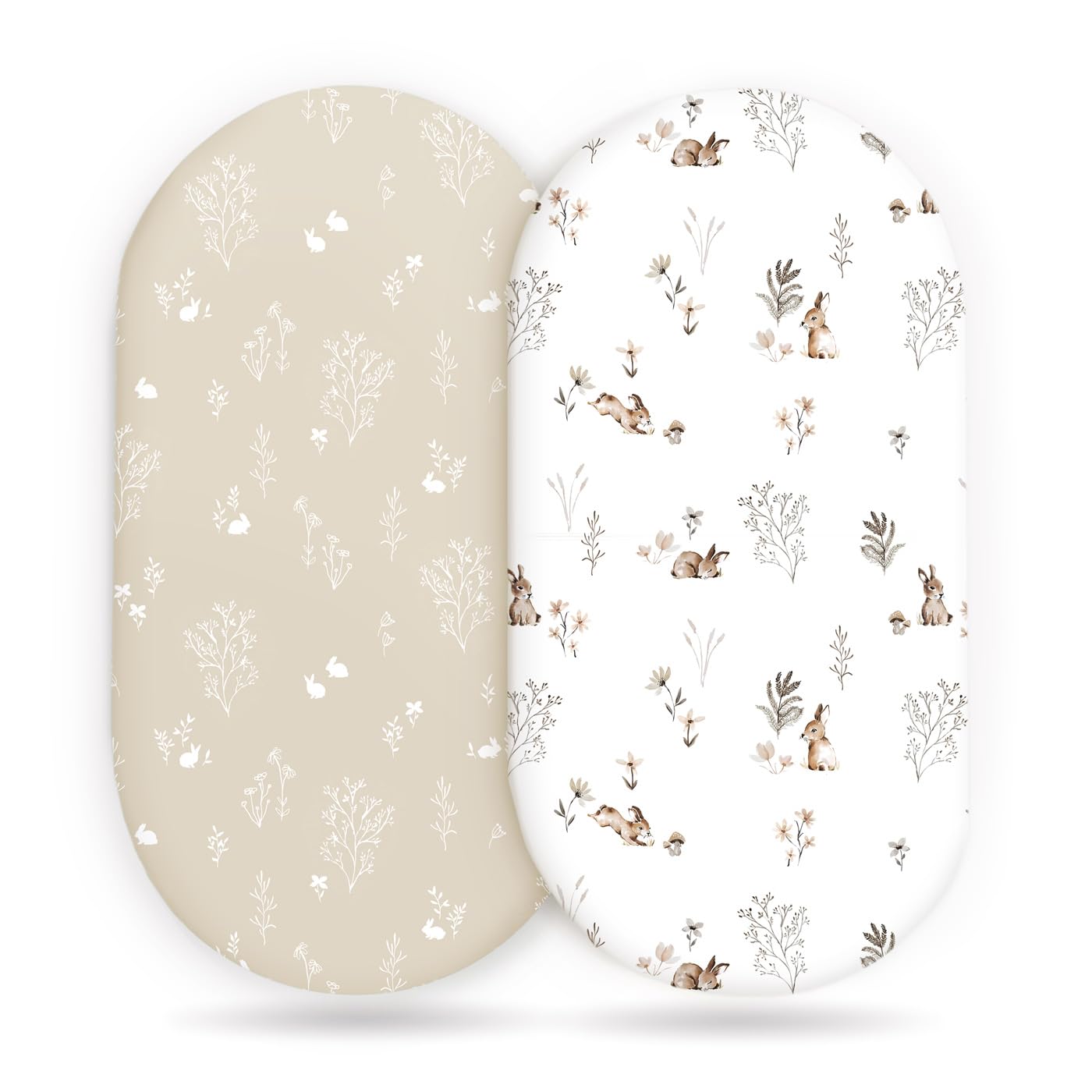 GRSSDER Stretch Ultra Soft Fitted Bassinet Sheet Set 2 Pack, Universal Fit for Bassinets Baby Cradle Moses Basket Oval Rectangle Mattress Safe and Snug, Stylish Watercolor Rabbit Pattern