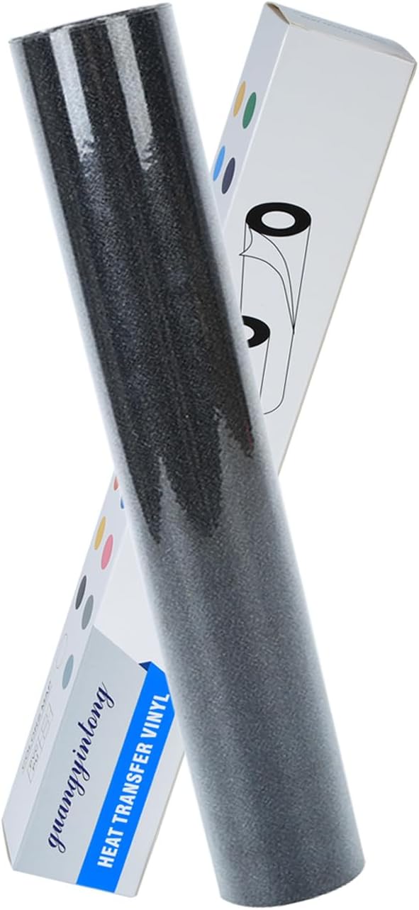 guangyintong Heat Transfer Vinyl Glitter Black HTV Rolls, Glitter Black HTV