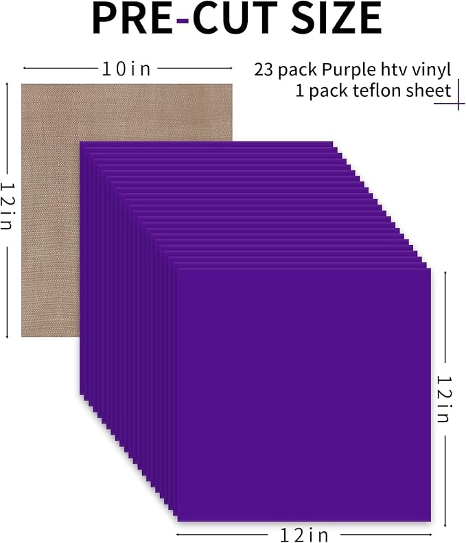 HTVRONT HTV Heat Transfer Vinyl: 24 Pack 12"x12" Purple Iron on Vinyl Sheet |