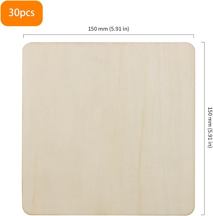 HOIGON 30 PCS Square Unfinished Wood Pieces, 6 x 6 Inch Blank Basswood Wooden