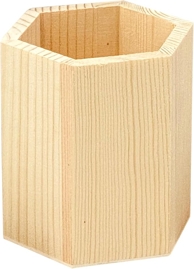 Cregugua 6 Pieces 4 Inch Wooden Pen Holder Hexagon shaped Unfinished Wood